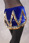 Velvet Crescent Hip Scarf with Zig Zag Bead and Coin Pattern - Royal Blue and Gold