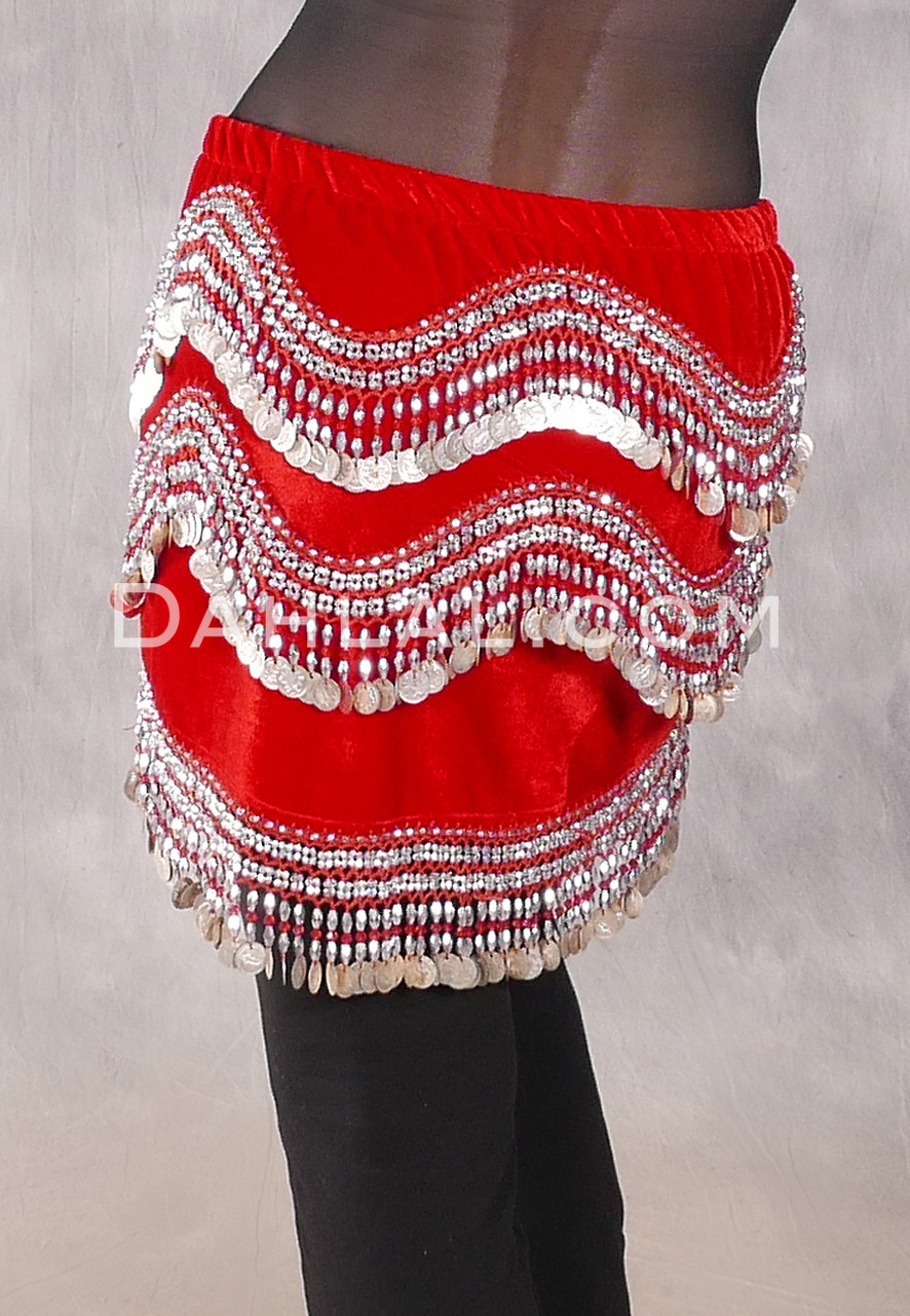 Egyptian Teardrop Wave With Coins & Paillettes Hip Scarf for Belly Dance -  Dahlal Internationale