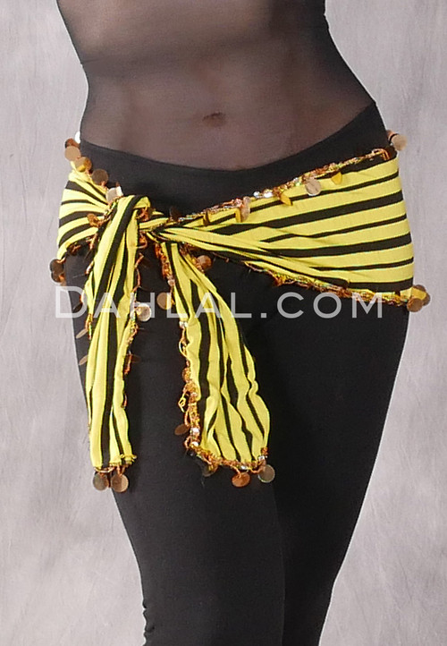 Striped Egyptian Hip Sash - Black, Yellow and Gold