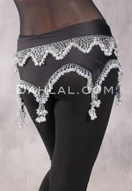 Black and Silver Metallic Pearl and Beaded Egyptian Hip Scarf