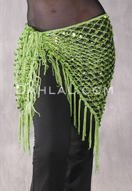 Lime Sequin Crocheted Shawl with Tassel Fringe