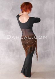 Brown Sequin Crocheted Shawl with Tassel Fringe