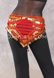 Turkish Coin and Bead Hip Scarf with Ladder Back Detail - Red and Gold