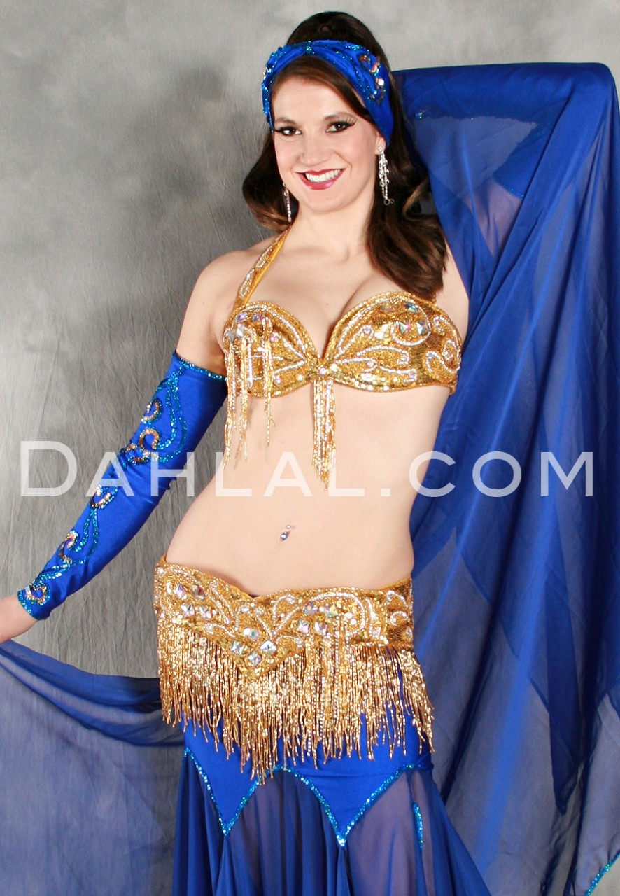 Egyptian Belly Dance Costume bra & Belt Set Professional Dancing Blue Silver 