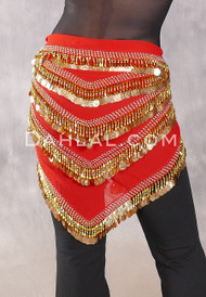 Multi-Row Chevron Teardrop Coin Hip Scarf - Red and Gold