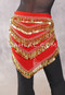 Multi-Row Chevron Teardrop Coin Hip Scarf - Red and Gold