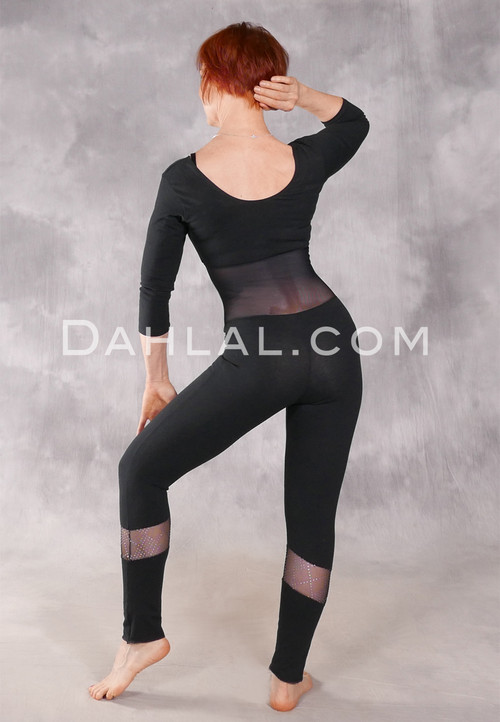 Imperial 3/4 Sleeve Mesh Middle Unitard with Metallic Mesh Accents