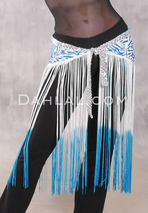 GEMINI II Sequin & Fringe Hip Skirt - Turquoise