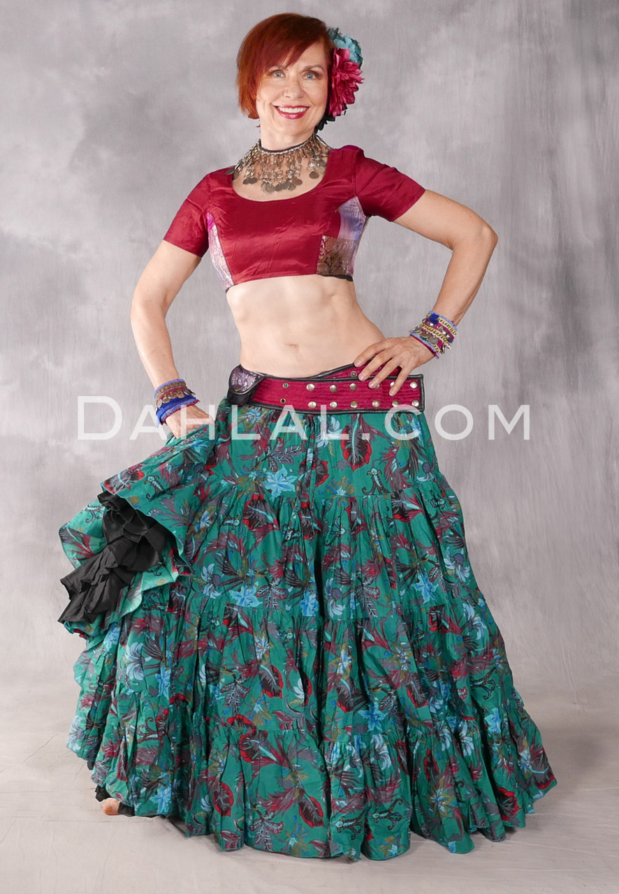 Botanical Cotton Printed 25 Yard Tiered Skirt - Emerald