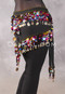 Egyptian TRIANGLE HIP SCARF with Paillettes and Coins - Black and Multi-color