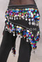 Egyptian TRIANGLE HIP SCARF with Paillettes and Coins - Black and Multi-color