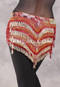 Deep "V" Beaded Loop Egyptian Hip Scarf - Graphic Print with Red and Gold