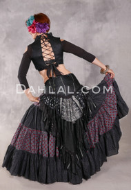 Cotton Printed 25 Yard Tribal Skirt - Charcoal and Black with Gray and Red