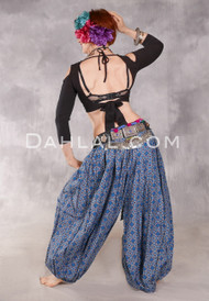Printed Cotton Harem Pants - Medallions in Charcoal, Gray and Blue