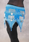 Teardrop Fringe Wave Egyptian Hip Scarf with Coins- Solid Turquoise with Blue Iris and Silver
