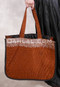 Quilted Silk Brocade Tote Bag - Copper with Silver