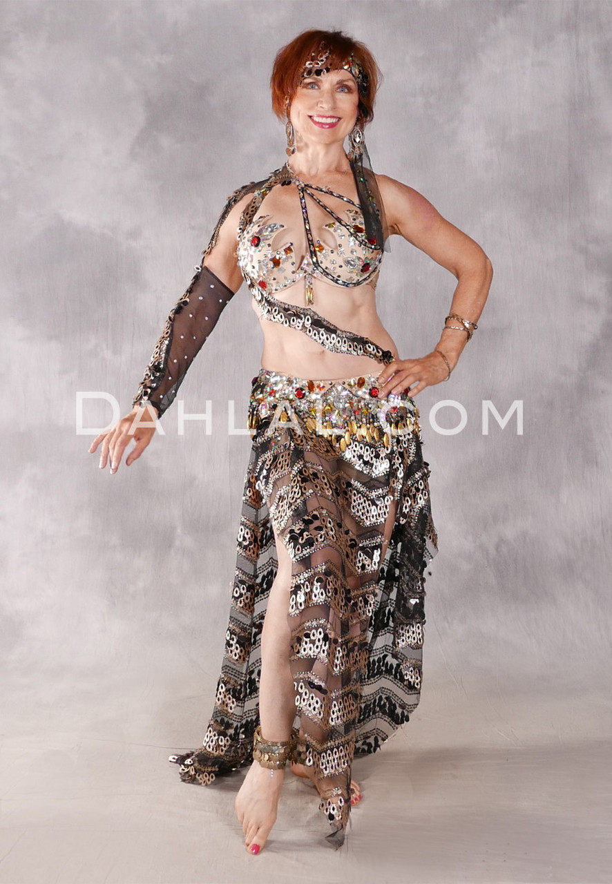 Black Belly Dance Bra And Belt With Shiny Decorations - Aida Style