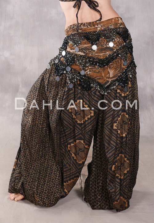 Egyptian Multi-Row Beaded Tribal Shawl With Large Coins - Animal Print