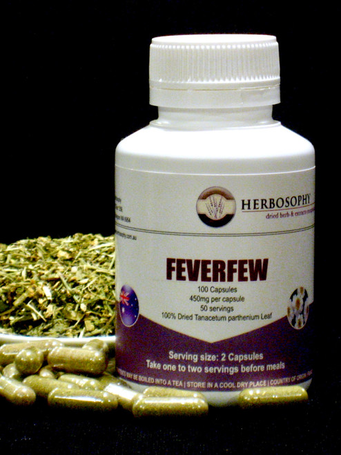 Feverfew Capsules, Tea, or Powder @ Herbosophy
