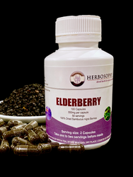 Elderberry capsules, loose powder and tea.