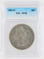 1891 O Morgan Silver Dollar VVF20   ICG Graded 640530070
