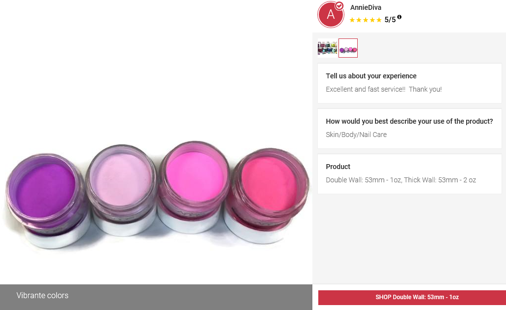 5 Star Customer Review - Annie Diva Nail Dip Powder and Manicure Powder 5 Star Parkway Plastics Plastic Jar Review