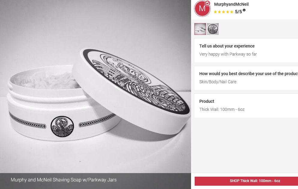 5 Star Customer Review - Murphy and McNeil Traditional Shaving Products Shaving Creme and Shaving Soap- Skin Care Products, Balms and Salves - 5 Star Parkway Plastics Plastic Jar Review