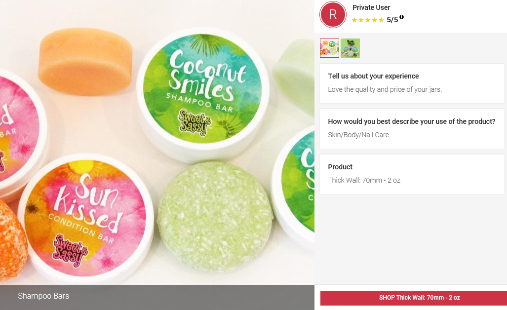 5 Star Customer Review - Sweet and Sassy Shampoo Bar and Conditioning Bar Sun Kissed Coconut Smiles - Skin Care Products, Balms and Salves - 5 Star Parkway Plastics Plastic Jar Review