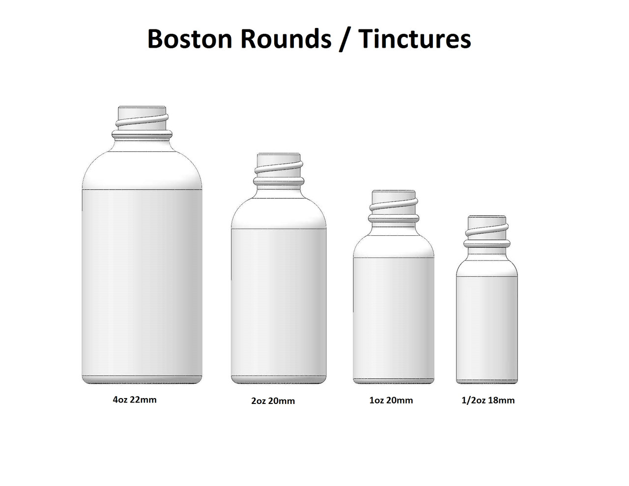 2 oz. Clear Boston Round Glass Bottle, 20mm 20-400