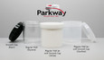 Left to Right:  Smooth Black Cap; Regular Wall Styrene Jar; Regular Wall White Polypro Jar with Smooth White Cap; Regular Wall Clarified Jar with Smooth Clarified Cap