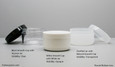 Round Bottom Containers: Smooth Black Cap with Styrene Container (Visibility: Clear); Smooth White Cap with White Container (Visibility: Opaque); Clarified Container with Smooth Natural Cap (Visibility: Transparent).