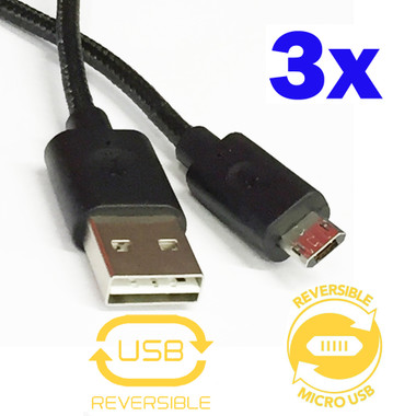 3X Reversible Micro USB to Double-Sided USB Cable Sync Charge Cord