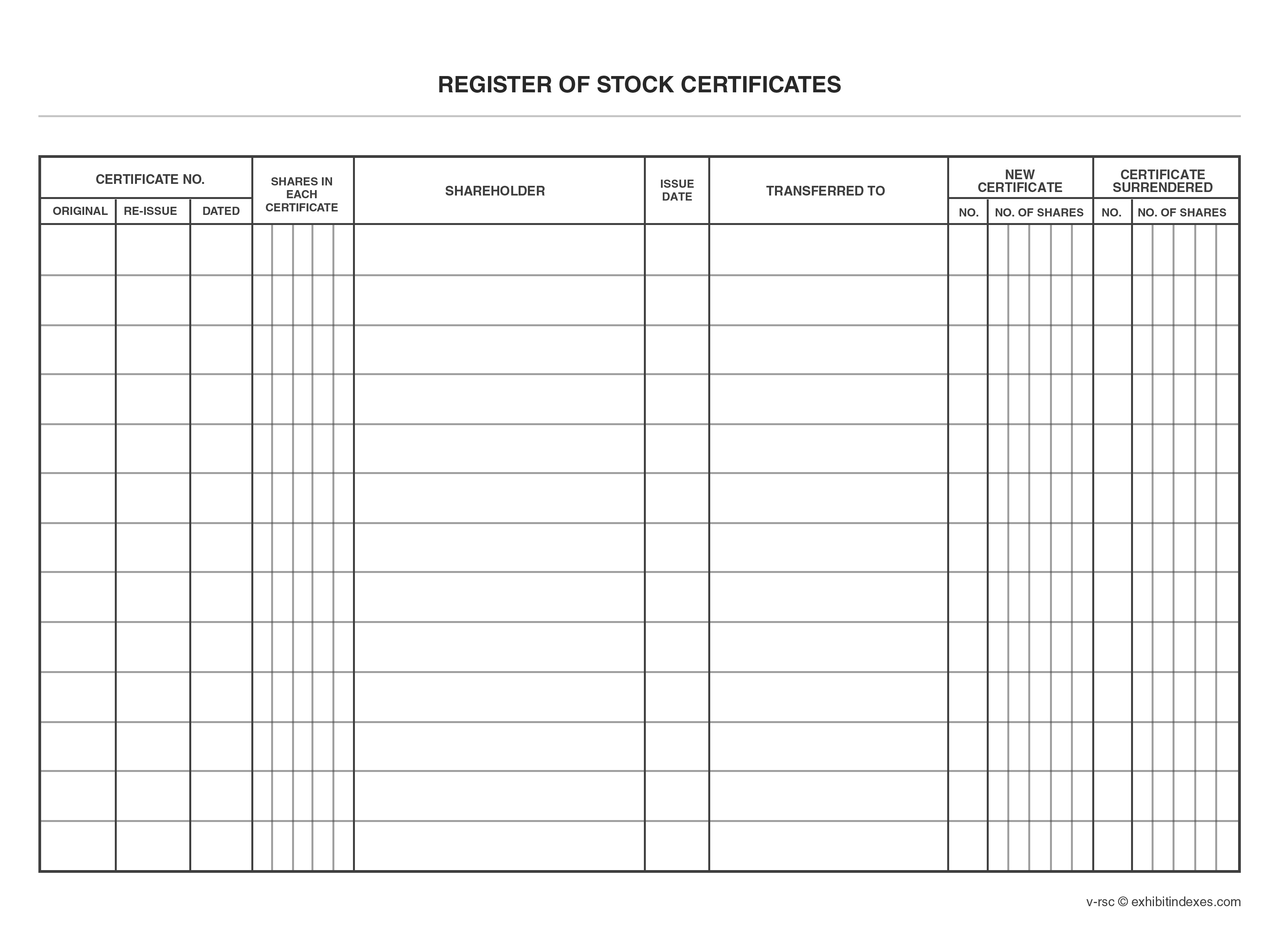 Downloadable Stock Register Form ExhibitIndexes Downloadable Stock Register Form ExhibitIndexes