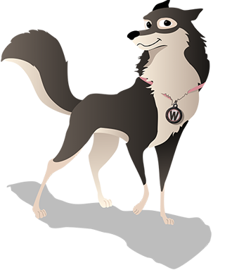 Willow the dog cartoon wearing a PS Pet Tag