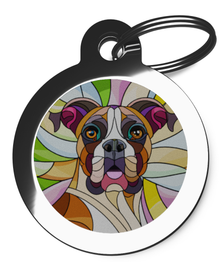 Tag For Boxer Dog Stained Glass Design