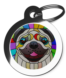 Pug Breed ID Tag Stained Glass Design