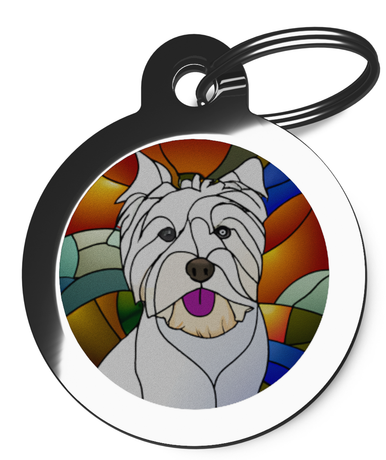 Westie Pet Dog Tag Stained Glass Design