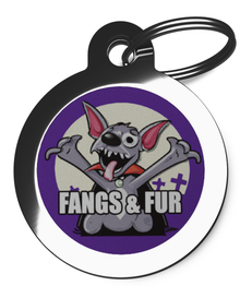 Cute Fangs and Fur Halloween Themed Dog ID Tag