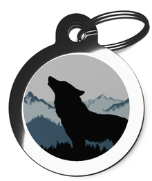 Howling Wolf and Mountains Pet Name Tag