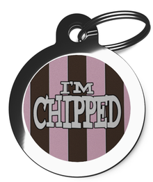 I'm Chipped Pink & Brown Stripes Pet Tag