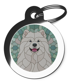 Samoyed Stained Glass Pet Name Tag