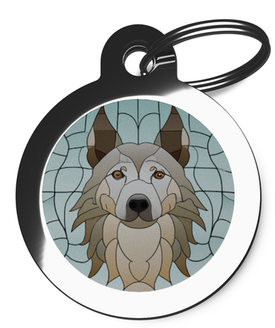 Stained Glass Wolfdog Pet ID Disc