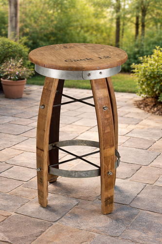 Rustic Wine Barrel Stool Non-Swivel Reclaimed Oak Bar Stool