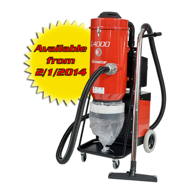 Ermator T4000 is one of the newest members of Ermator's T-line. The 230V, 3-phase motor provides 280CFM and 125” of water lift. The high water lift secures high suction secures high suction power to small and mid-size, low voltage concrete grinders, scarifiers, saws and shot blasters.
