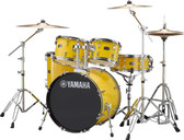 Yamaha Rydeen 5 Piece Drum Kit (20", 10", 12", 14" + 14" Snare) in Mellow Yellow w/Hardware, Cymbals + Throne
