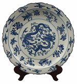 Large Chinese Blue & White Plate in 18" Diameter with Fluted Edge