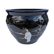 Black Lacquer Ceramic Planter 16" Diameter