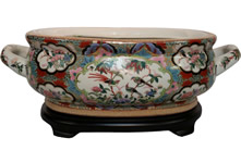 20" wide Pastoral Chinese Porcelain Centerpiece with Handles