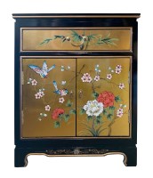 Shoe Cabinet End Table With Hand Painted Bird and Flower Design