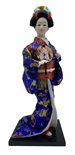 12"H.Dancing Japanese Geisha Doll With Fan In Blue Kimono